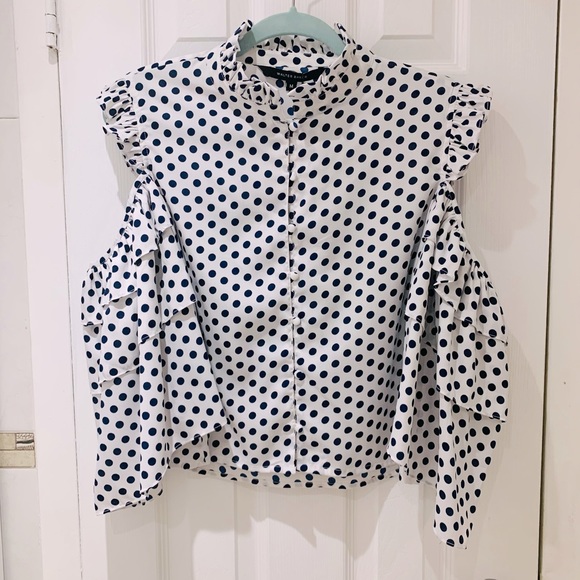 NWT Walter Baker Blue Polka Dot Open Shoulders Blouse / Top - Picture 9 of 15